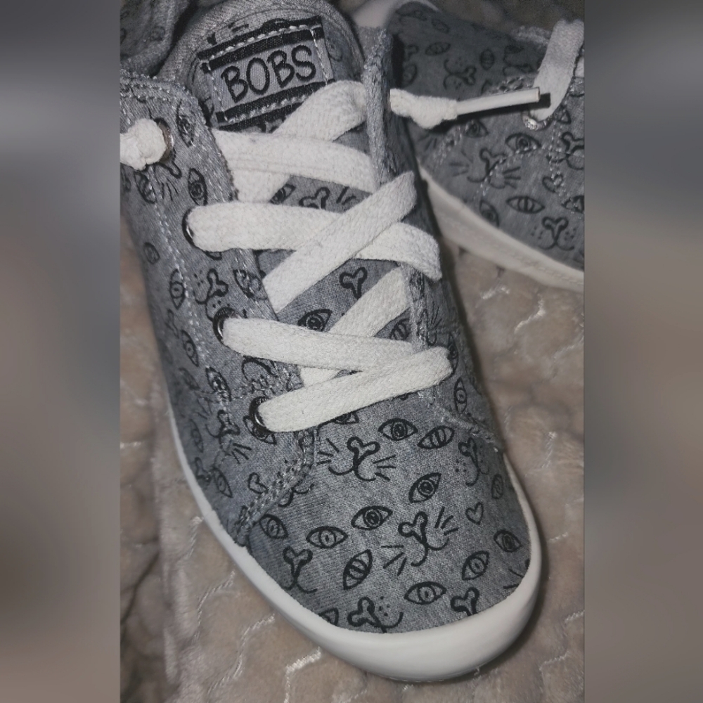 BOBS BY SKETCHERS - Slip-on sneakers, cats, gray/black, size 7.5 - Picture 7 of 10